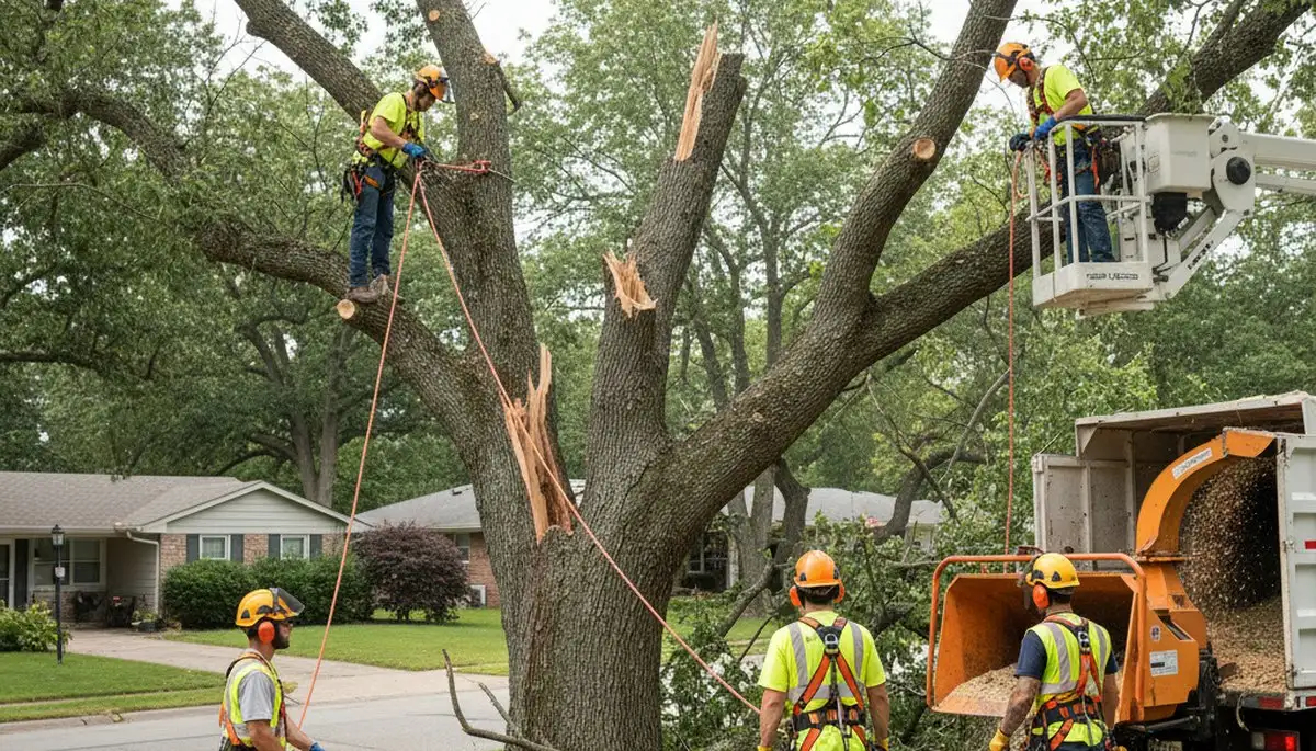 Emergency tree removal crew handling storm damage in Saint Louis, MO