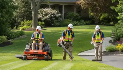 Tree service crew trimming trees in Saint Louis, MO for safe, tidy yard maintenance