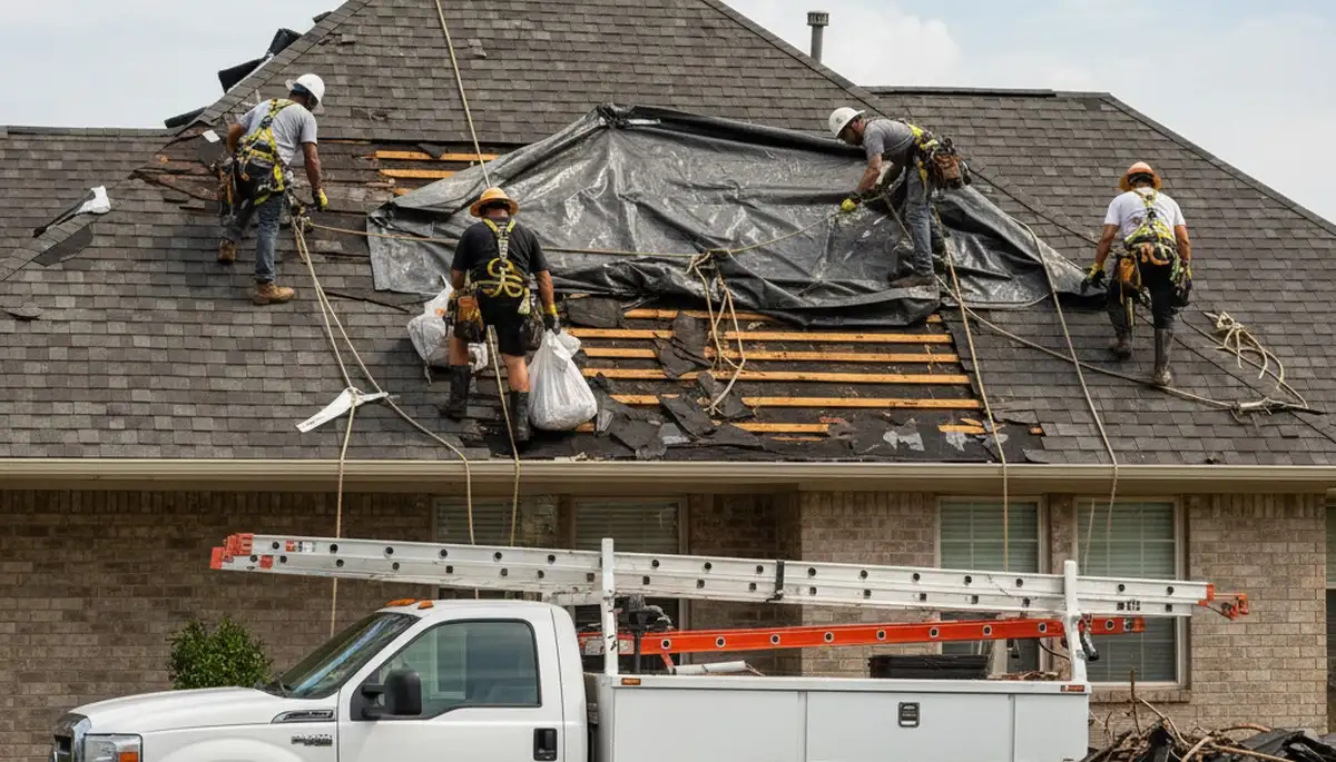 Storm damage cleanup crew removing fallen tree debris in Saint Louis, MO