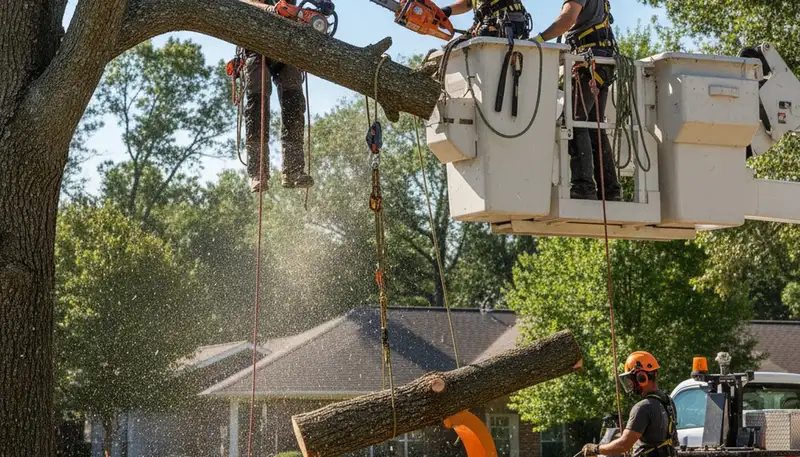 Saint Louis, MO tree removal team safely removing a dead tree from a residential property
