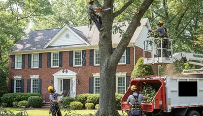 Tree service crew trimming trees in Saint Louis, MO for safe, professional property care