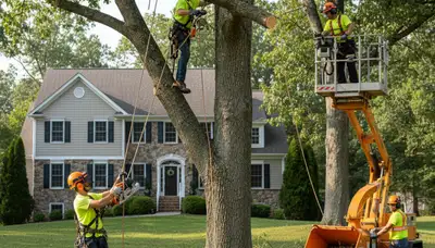 Tree service crew trimming trees in Saint Louis, MO for safe, professional property care