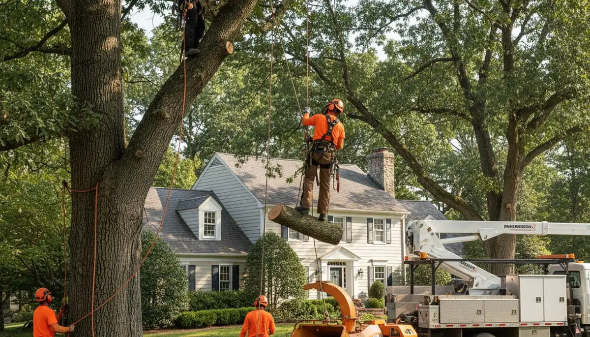 Professional tree service crew in Saint Louis, MO trimming and removing trees for safe property care
