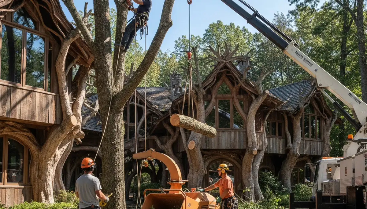 Tree service crew trimming a large tree in Saint Louis, MO