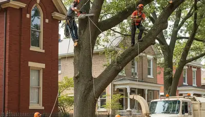 Saint Louis, MO tree service crew trimming trees for safe, professional residential care