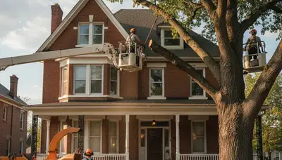 Tree service crew trimming a tree in Saint Louis, MO for safe, professional property care