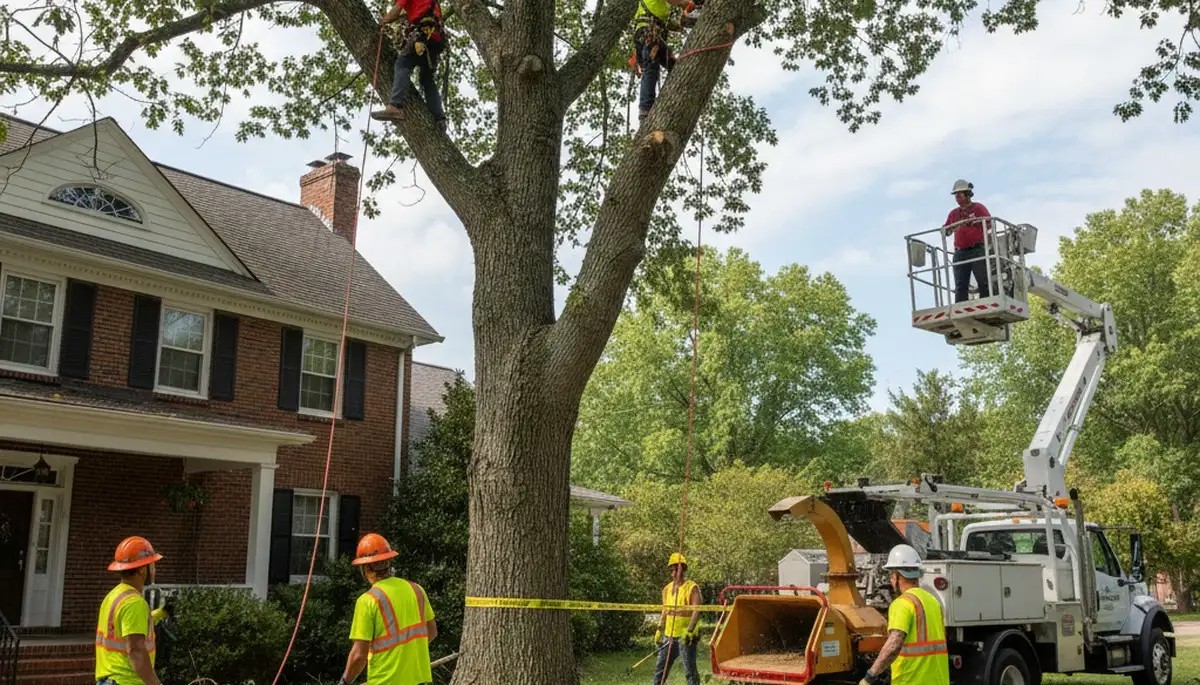 Tree service crew trimming trees in Saint Louis, MO for safe, professional property care