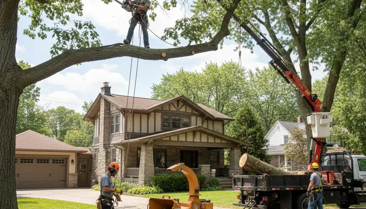 Tree service crew trimming branches in Saint Louis, MO