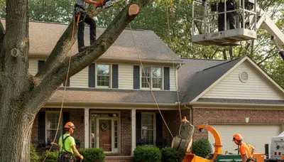 Professional tree service crew trimming trees in Saint Louis, MO for safe, precise maintenance
