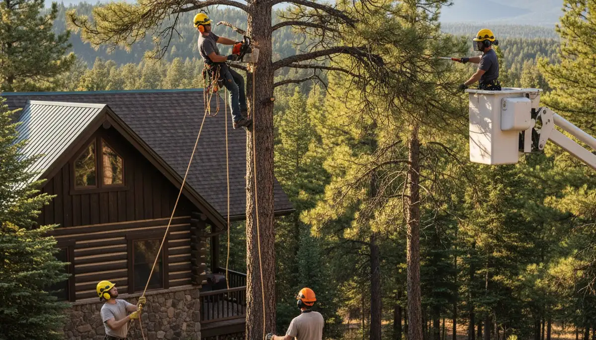 Tree service crew trimming trees in Saint Louis, MO for safe, professional property maintenance