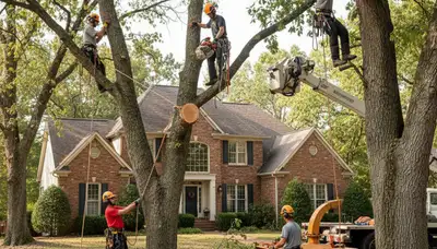 Tree service crew trimming branches in Saint Louis, MO