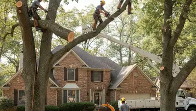 Tree service crew trimming trees in Saint Louis, MO for safe, professional property care