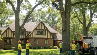 Tree service crew trimming a tree in Saint Louis, MO for safe, professional maintenance