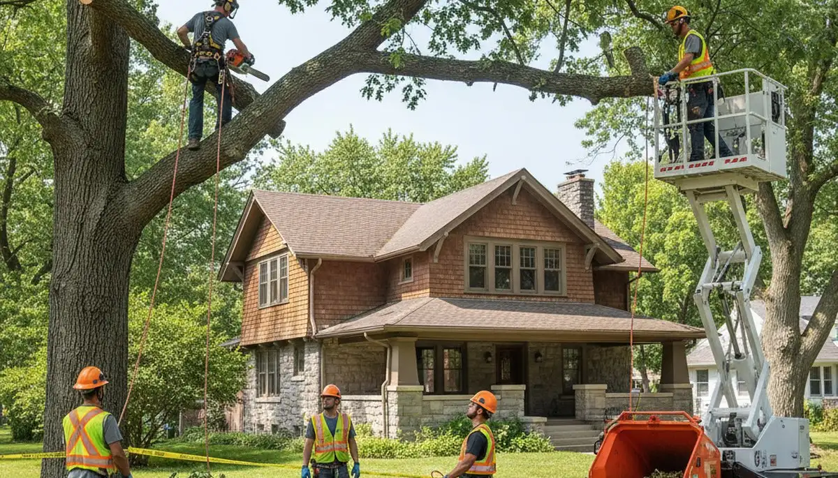 Tree service crew trimming trees in Saint Louis, MO for safe, professional maintenance
