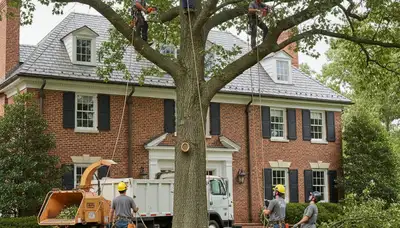 Tree service crew trimming trees in Saint Louis, MO for safe, professional care