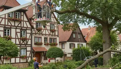 Tree service crew trimming trees in Saint Louis, MO for safe, professional maintenance