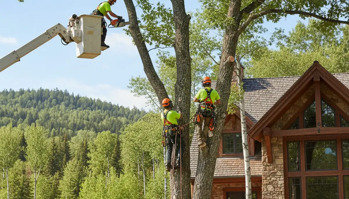 Tree service crew trimming branches in Saint Louis, MO